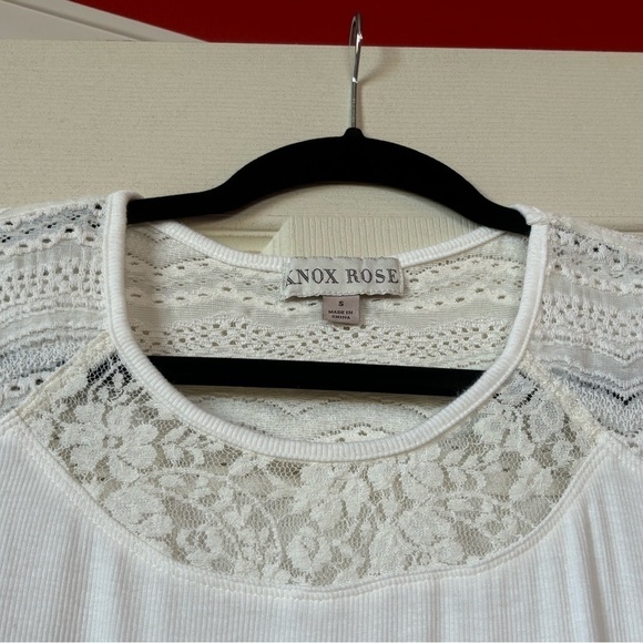 Knox Rose Ribbed Knit Top Ivory Lace and Crochet Inset at Top Long Sleeve Sz S - Picture 3 of 4